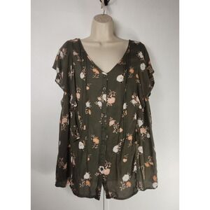 Torrid Womens Sz 2 floral  short sleeve blouse top ruffle Cottagecore dk fairy‎
